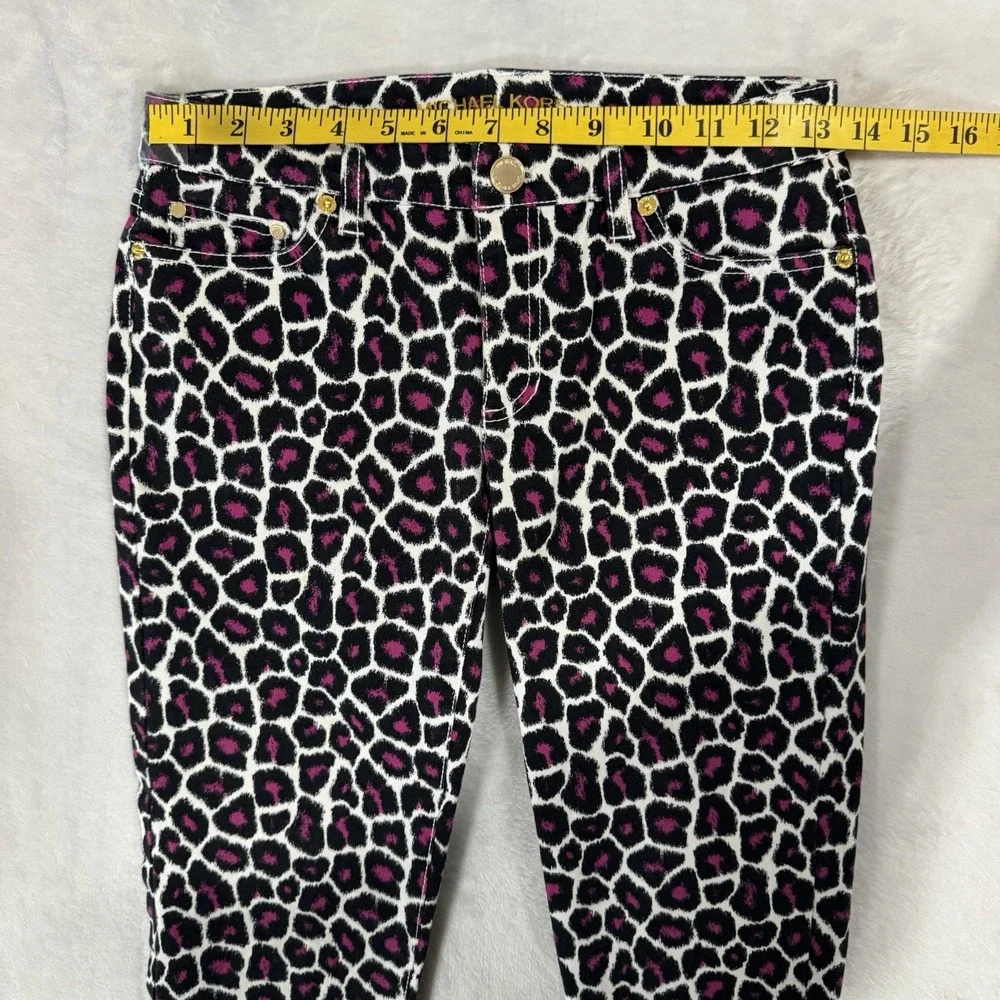 Michael Kors Leopard Print Skinny‎ Jeans Size 0 Pink & Black White Gold Mob Wife